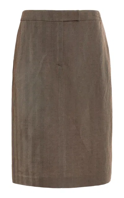 Ferragamo Linen-blend Midi Skirt In Brown
