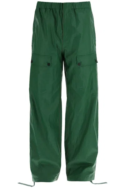 Ferragamo Linen Coated Pants For Men In Green