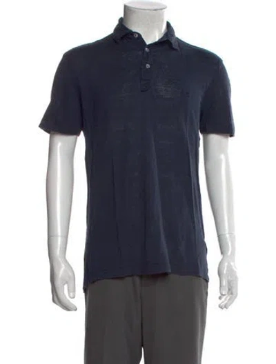 Pre-owned Ferragamo Linen Collar Polo Shirt In Blue