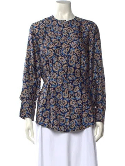 Pre-owned Ferragamo Linen Floral Print Blouse In Blue