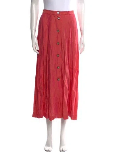 Pre-owned Ferragamo Linen Midi Length Skirt In Red