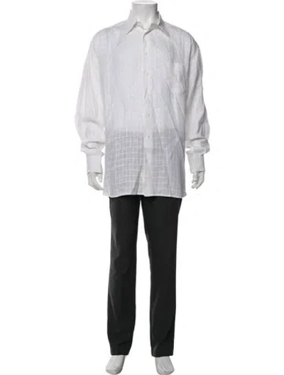 Pre-owned Ferragamo Linen Patterned Dress Shirt In White