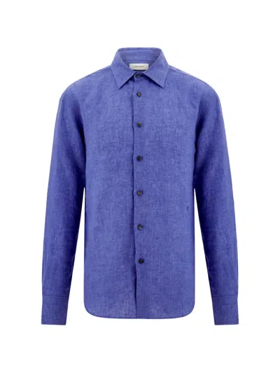 Ferragamo Linen Shirt In Blue