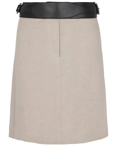 Ferragamo Linen Skirt With Removable Leather Belt In Neutral