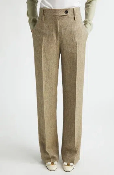 Ferragamo Linen Trousers In Brown