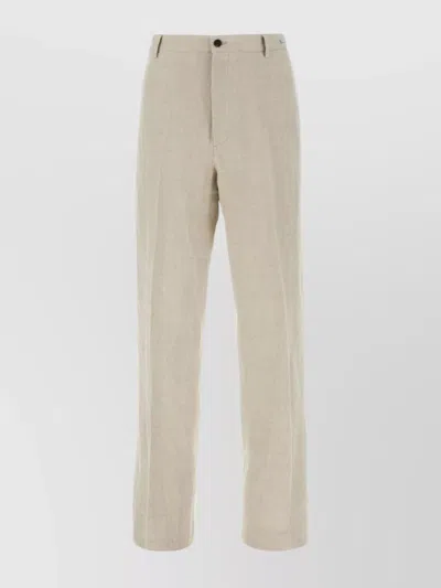 Ferragamo Linen Trousers With Pockets And Loops In Sand Black