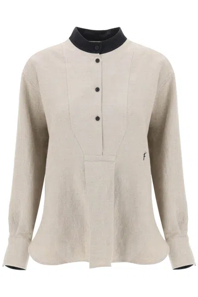 Ferragamo Linen Tunic Shirt In Eight In Cream