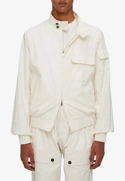 Ferragamo Linen Zip-up Bomber Jacket In White