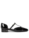 Ferragamo Elegant Patent Leather Ballet Flats With Golden Accents In Black
