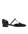 Ferragamo Linette Leather T-strap Ballerina Flats In Black