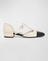 Ferragamo Linette Bicolor T-strap Ballerina Flats In Mascarpone Nero
