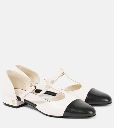 Ferragamo Linette Leather Mary Jane Flats In White