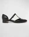 Ferragamo Linette Leather T-strap Ballerina Flats In Nero
