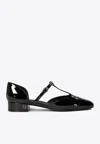 Ferragamo Elegant Patent Leather Ballet Flats With Golden Accents In Black