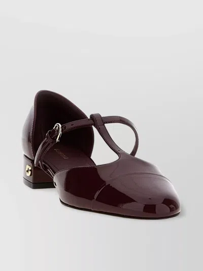 Ferragamo 'lainette' Bordeaux Ballet Shoes With T-strap And Round Toe In Leather Woman In Red