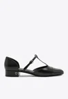 Ferragamo Linette Leather T-strap Ballerina Flats In Black
