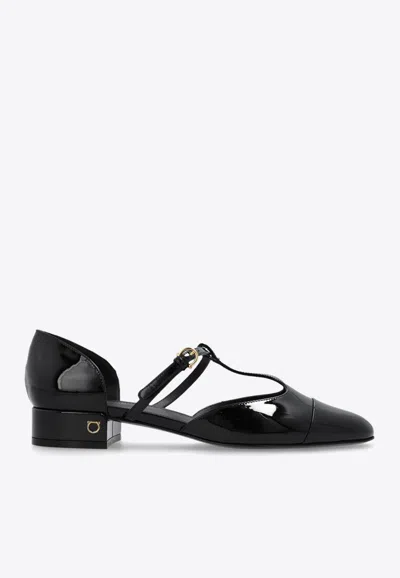 Ferragamo Linette T-strap Ballet Flats In Patent Leather