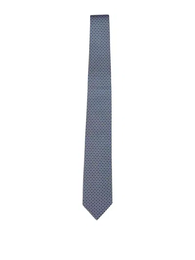 Ferragamo Link Print Silk Tie In Purple