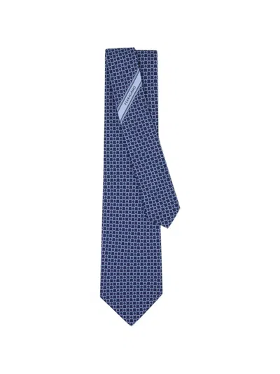 Ferragamo Link Print Silk Tie In Blue