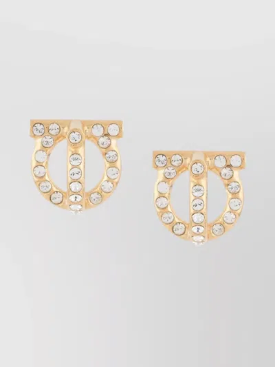 FERRAGAMO LINK STUD EARRINGS CRYSTAL EMBELLISHMENTS