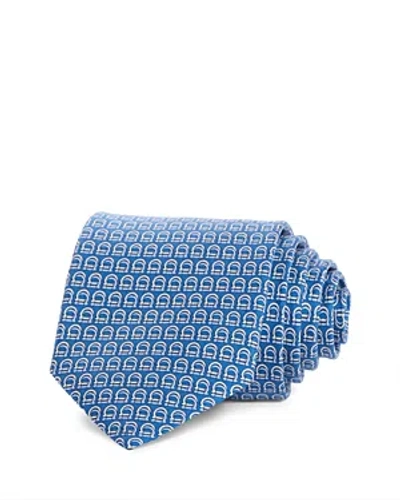Ferragamo Linked Gancini Print Silk Classic Tie In Azzurro