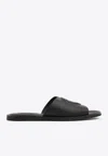 Ferragamo Lionel Gancini Leather Slides In Black