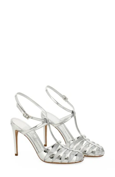 Ferragamo Lipa Crystal Ankle Strap Pump In Silver