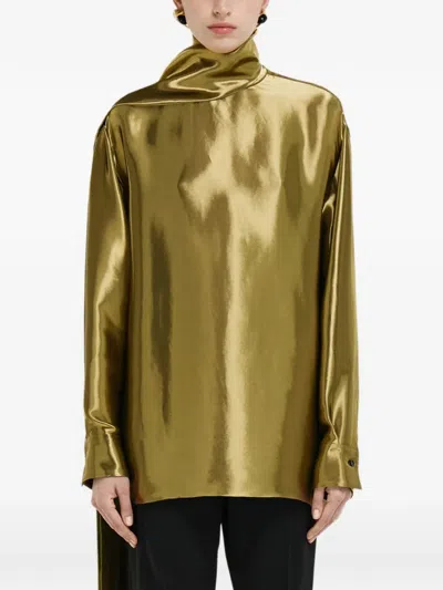 Ferragamo Liquid Lamé Blouse In Gold