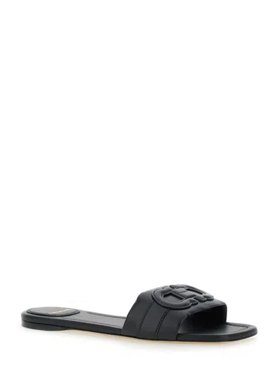 Ferragamo Liss Black Sandals With Embossed Logo On The Band And Square Toe In Leather Woman