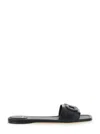 Ferragamo Liss Black Sandals With Embossed Logo On The Band And Square Toe In Leather Woman In Multicolor