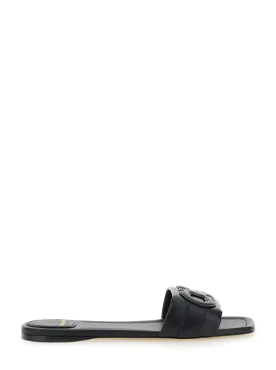 FERRAGAMO FERRAGAMO WOMEN 'LISS' BLACK SANDALS WITH EMBOSSED LOGO ON THE BAND AND SQUARE TOE IN LEATHER WOMAN