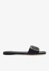 Ferragamo Liss Black Sandals With Embossed Logo On The Band And Square Toe In Leather Woman