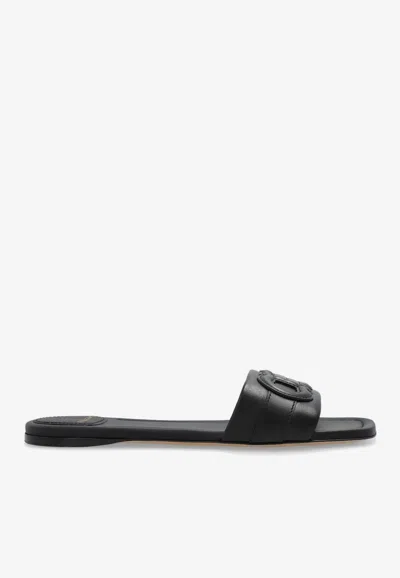 FERRAGAMO LISS GANCINI LEATHER SLIDES