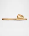 Ferragamo Liss Leather Logo Flat Slide Sandals In Gold