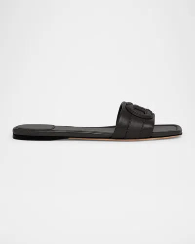 FERRAGAMO LISS LEATHER LOGO FLAT SLIDE SANDALS