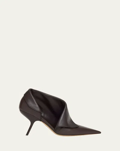 Ferragamo Litty Leather Bootie Pumps In Brown