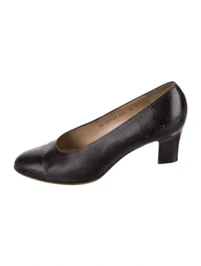Pre-owned Ferragamo Lizard Pumps In Black