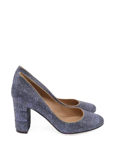 Pre-owned Ferragamo Lizard-embossed Block-heel Pumps In Blue