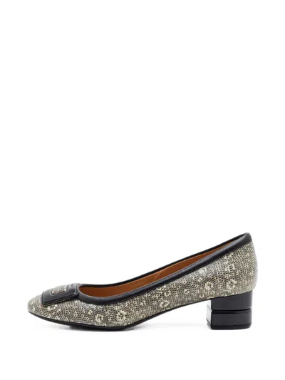 Pre-owned Ferragamo Lizard-embossed Buckle-detail Pumps In Black
