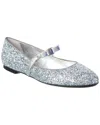 Ferragamo Lizz Glitter Leather Mary Jane Flat In Silver