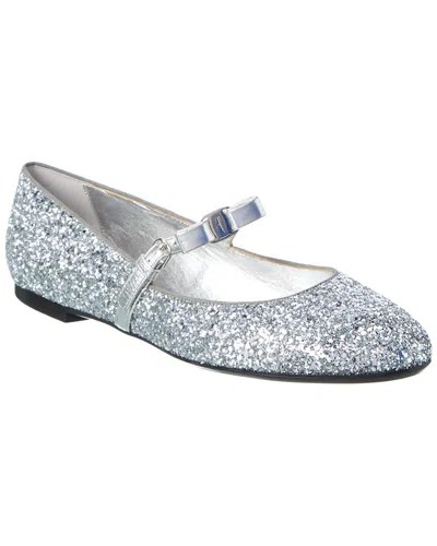 Ferragamo Lizz Glitter & Leather Ballet Flat In Silver