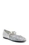 Ferragamo Lizz Glitter Leather Mary Jane Flat In Glitter Sl01 H 150 Argento