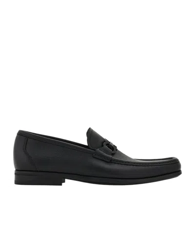 Ferragamo Gandioso Pebbled Moccasin With Gancini Ornament In Black Leather