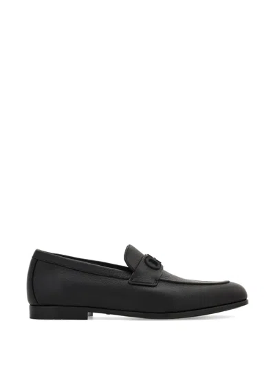 Ferragamo Sleek Leather Loafers With Decorative Strap In Black