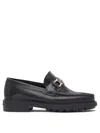 Ferragamo Black Leather Loafers With Gancini Ornament