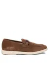 Ferragamo Tapered Toe Suede Loafers With Metal Hardware