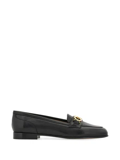 Ferragamo Bax Loafers Gold Tone Hardware Round Toe In Black