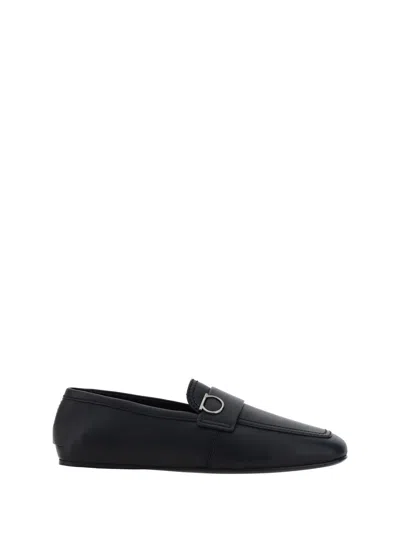 Ferragamo Leather Debros Loafers Metal Buckle In Black