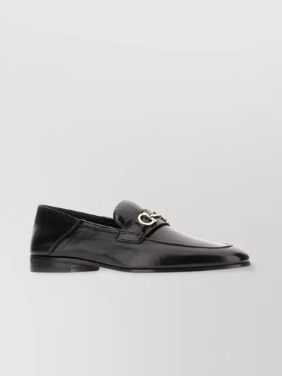Ferragamo Loafers Leather Metal Hardware Detail In Black