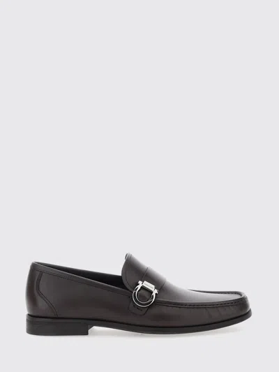 Ferragamo Men Brown Loafers With Gancini Detail On Side In Leather Man In Multi